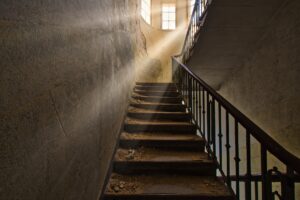 old stairs with light shining