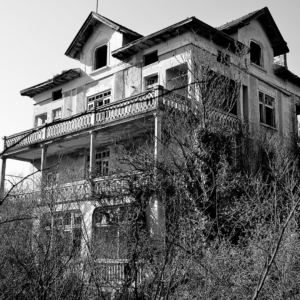 large old house in overgrown garden