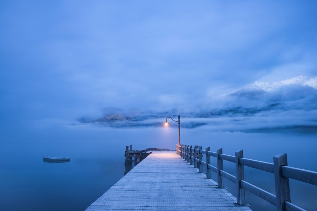 An empty jetty on a winter's evening