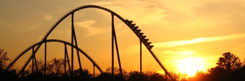 Roller coaster at sunset