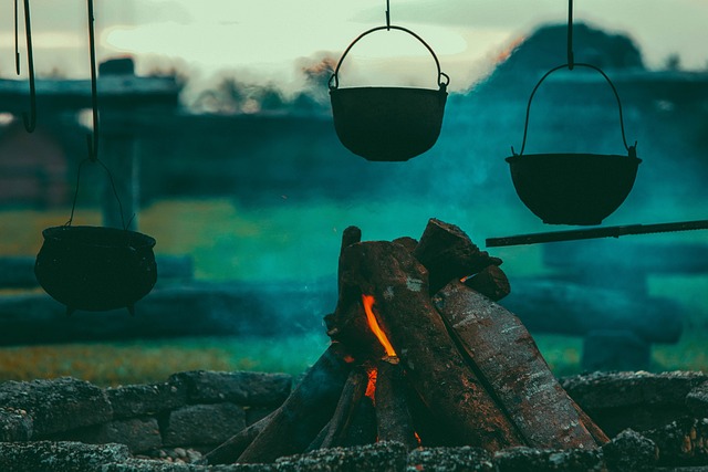 Cauldrons over an open fire