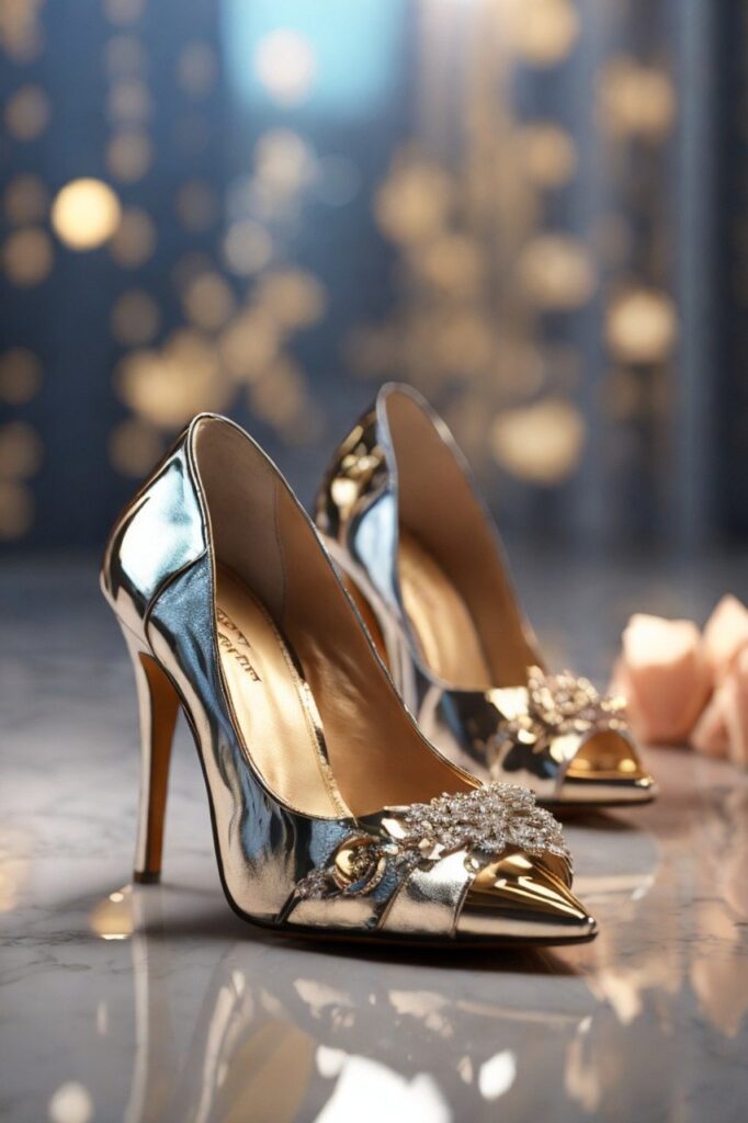 A pair of stiletto heeled party shoes