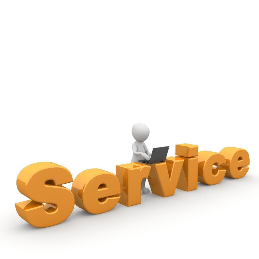 the word Service with a receptionist