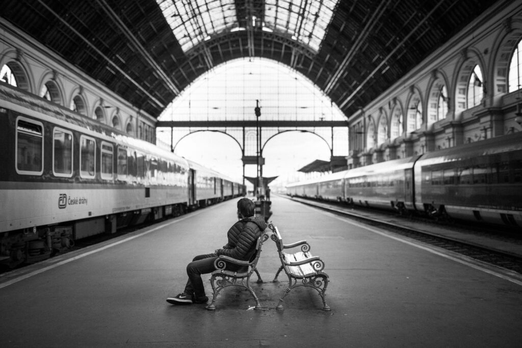 train station empty except fr one passenger