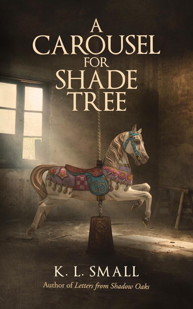 A carousel for shade tree cover showing a single horse in a dusty room
