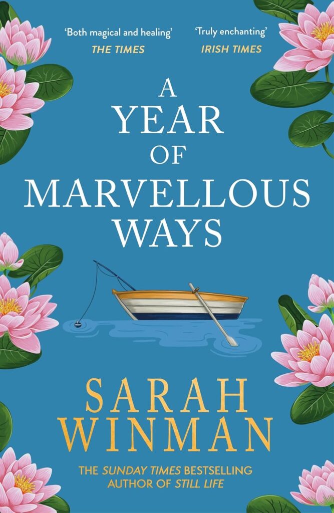A year of Marvellous Ways book cover, Blue, edged with pink flowers